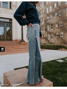 bohme Light Blue Split Front Wide-Leg Jeans